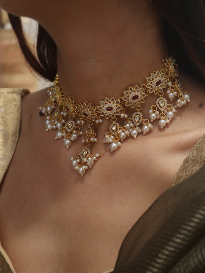 Purva Red Kundan Necklace