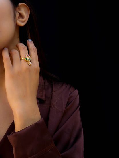 Raima Green-Red Kundan Ring