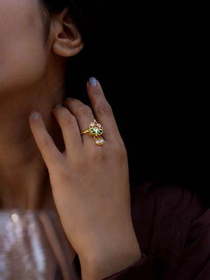 Raima Green-Red Kundan Ring