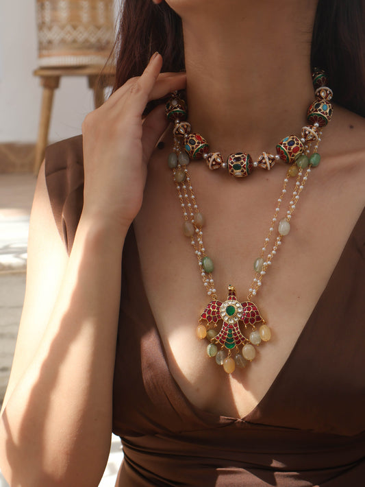 Rhea Multicoloured Kundan Choker & Pendant Necklace
