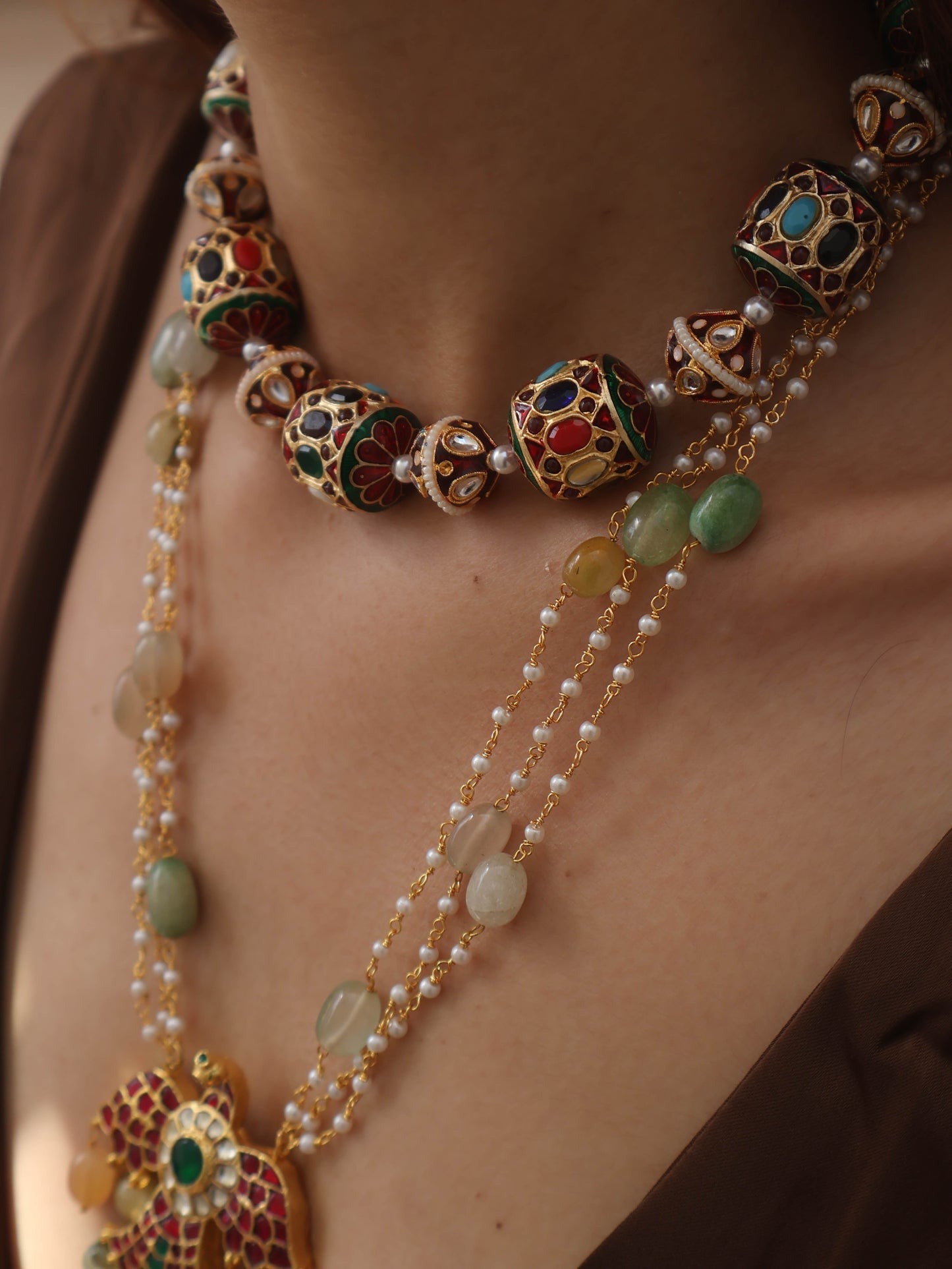 Rhea Multicoloured Kundan Choker & Pendant Necklace