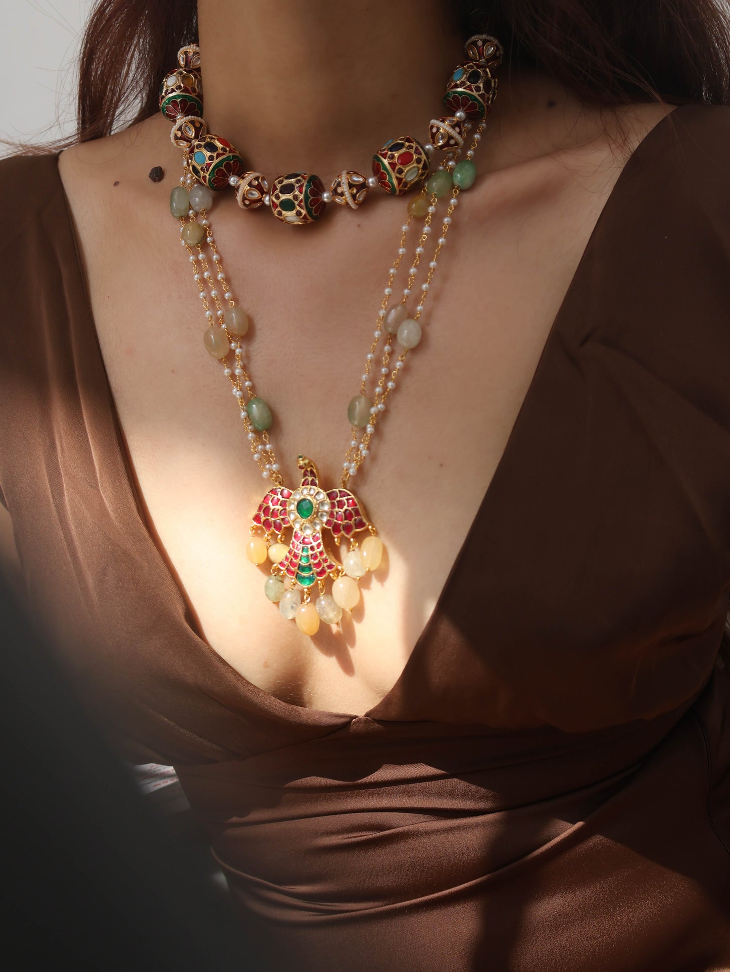 Rhea Multicoloured Kundan Choker & Pendant Necklace