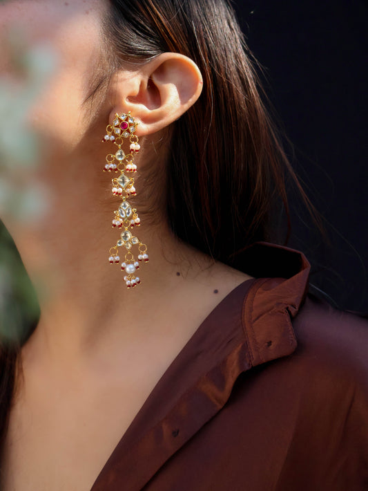 Hazira Red Kundan Earrings