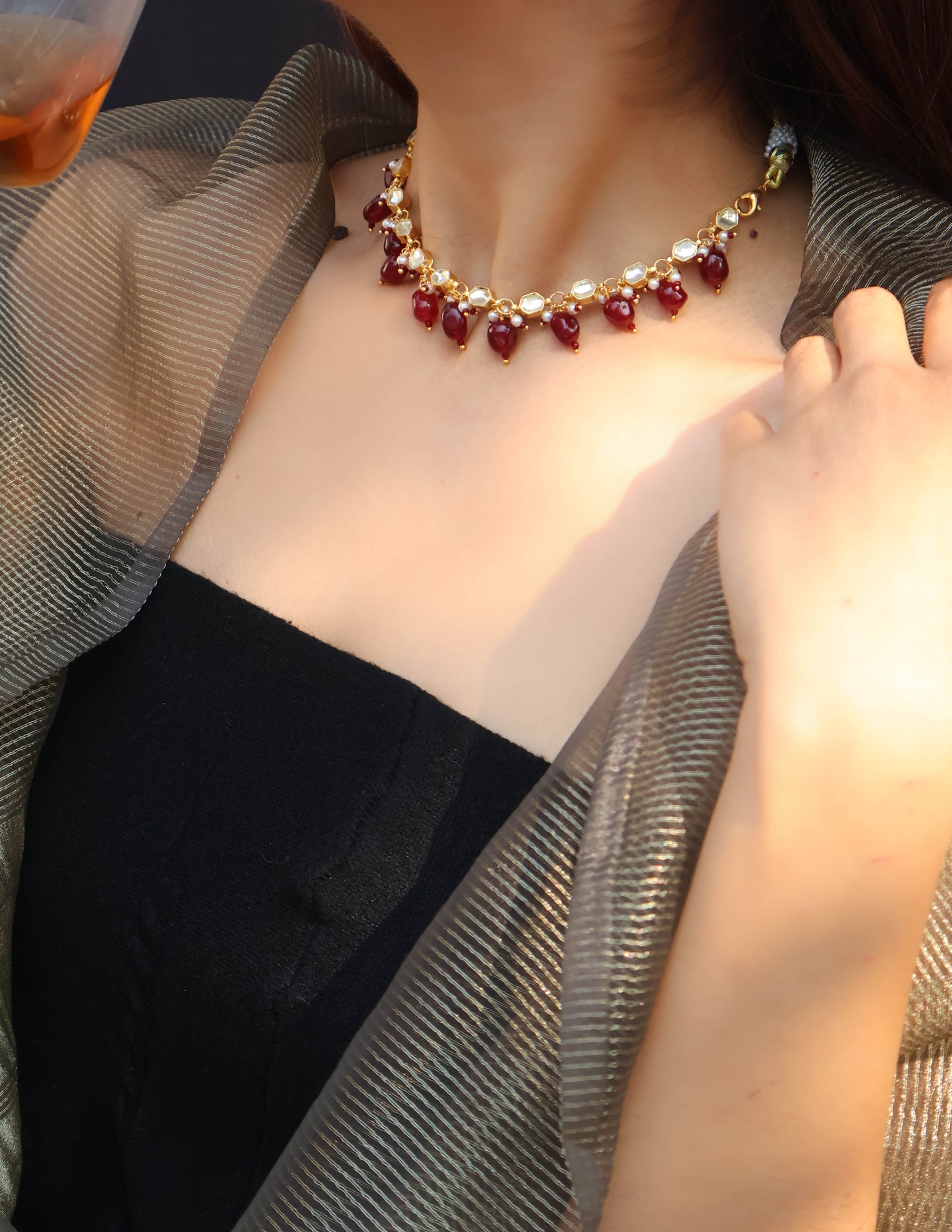 Izra Kundan Red Necklace