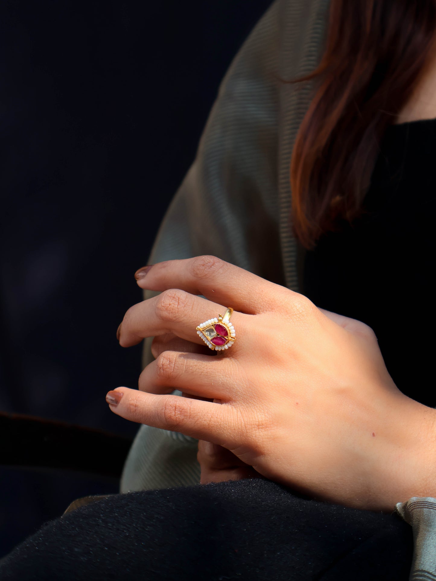 Wadia Red Kundan Ring