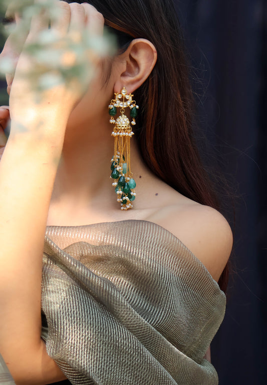 Zaria Kundan Green Jhumka Earrings