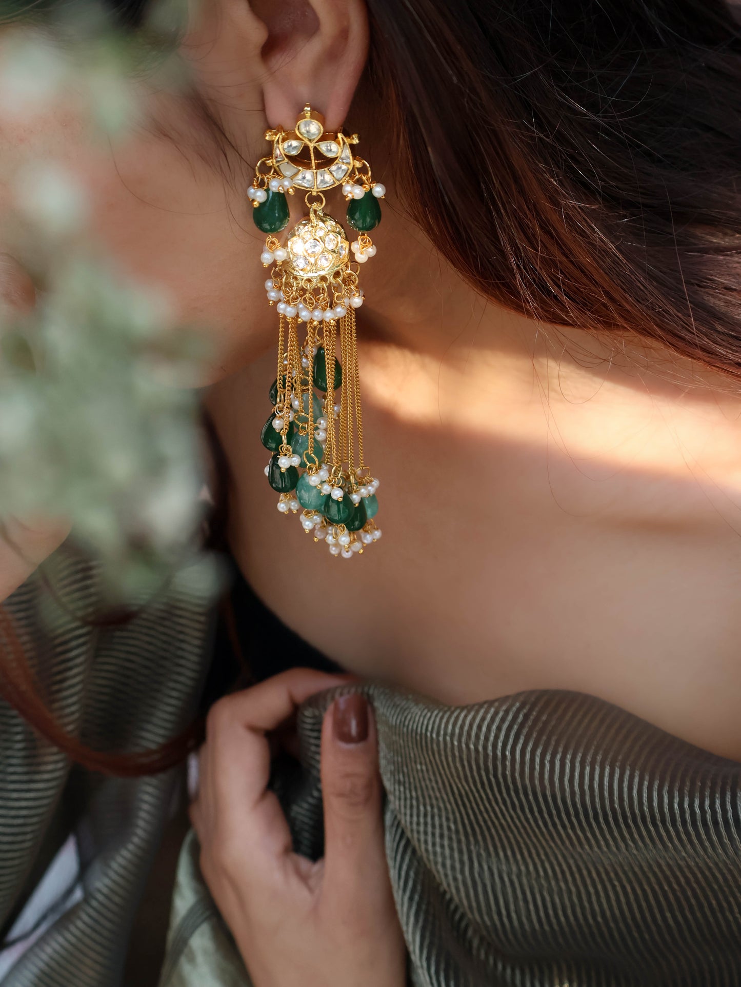 Zaria Kundan Green Jhumka Earrings