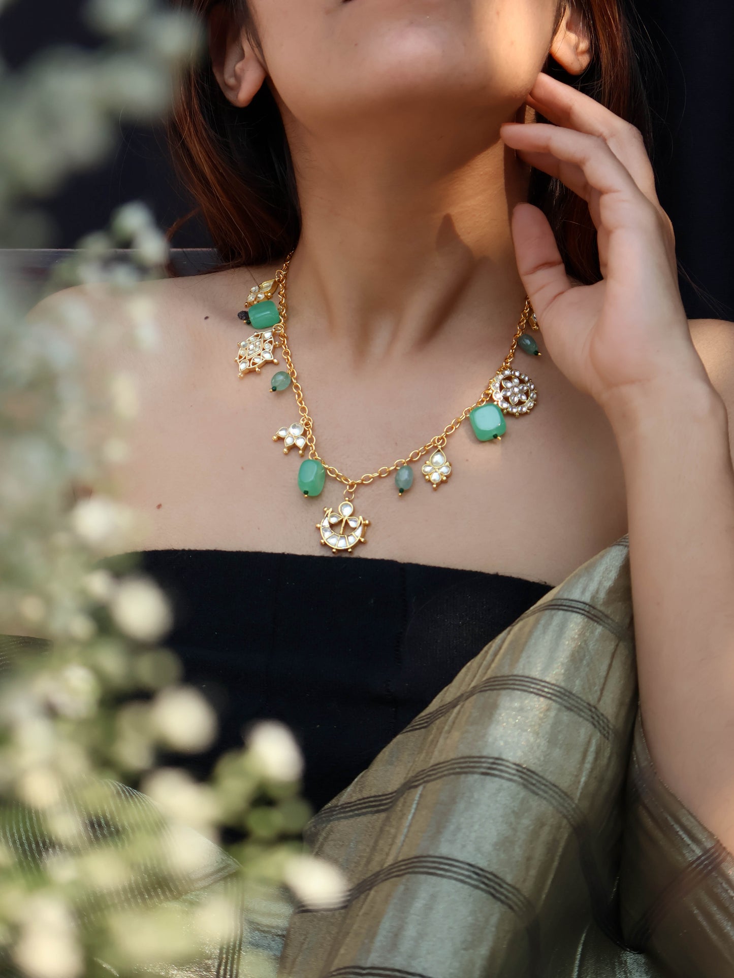 Simra Turquoise Kundan Charms Necklace