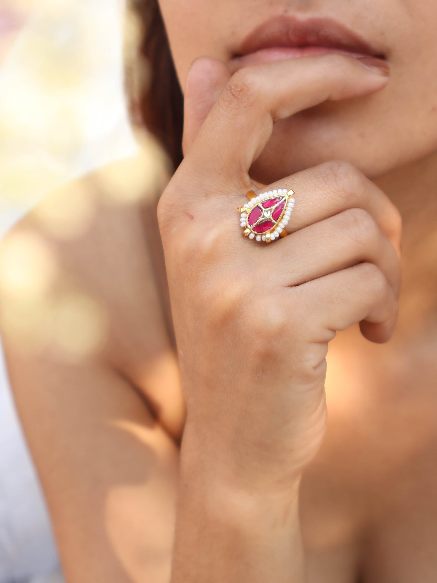 Mazima Pink Kundan Ring