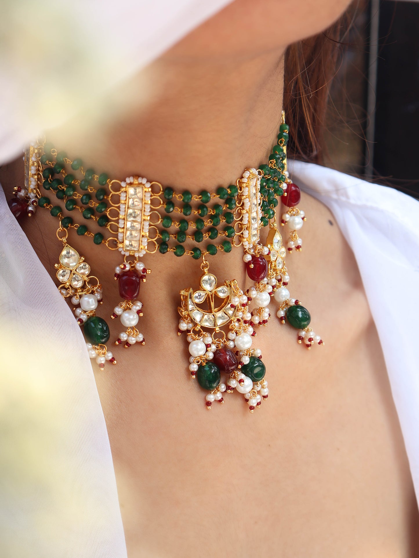 Falak Red-Green Kundan Necklace