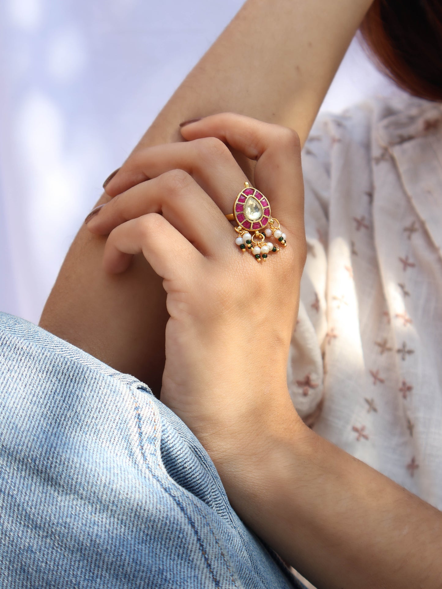 Della Pink Kundan Ring