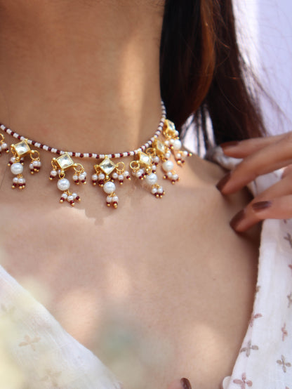 Tia Red Kundan Choker Necklace