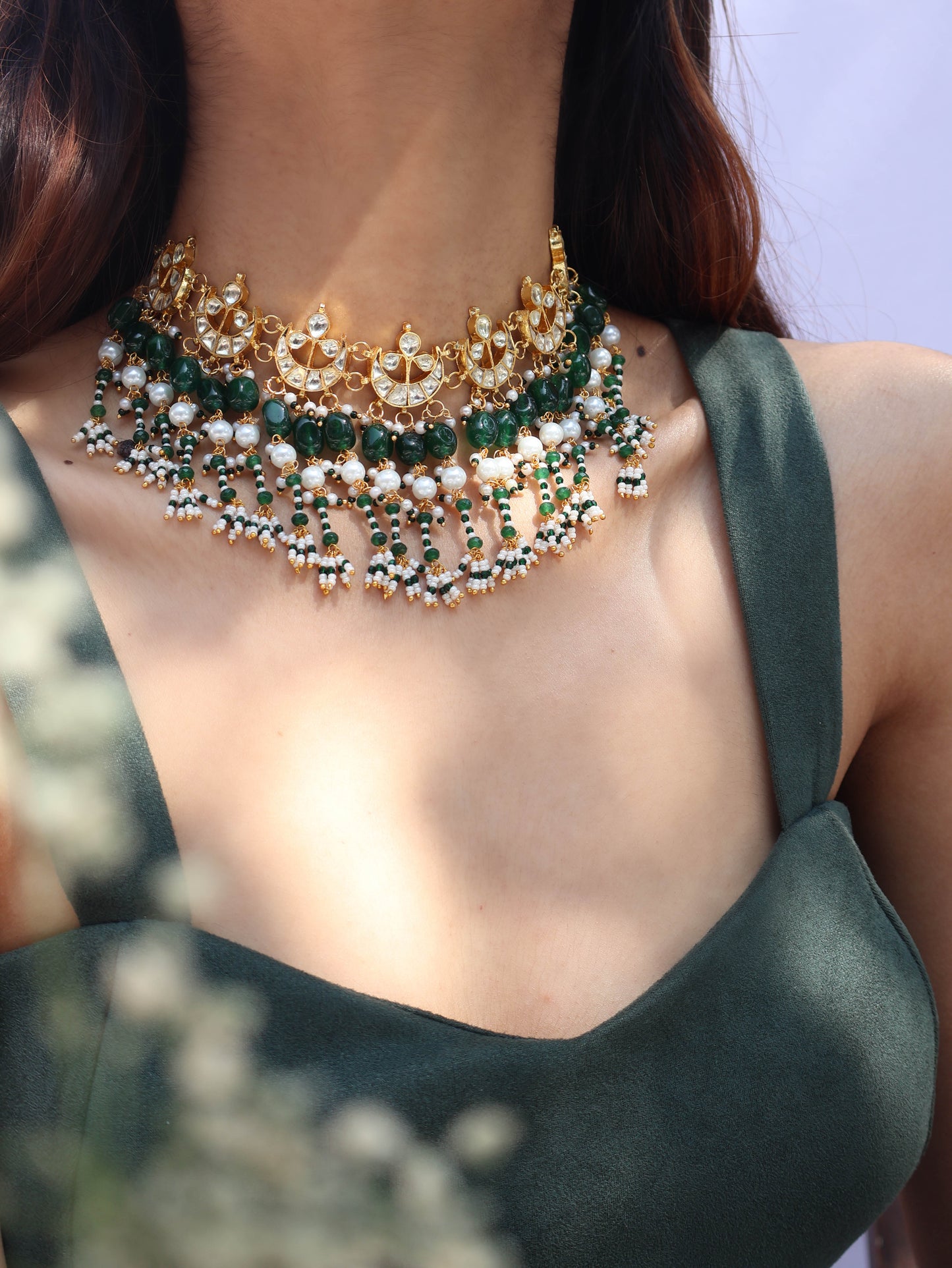 Juna Green Kundan Choker Necklace