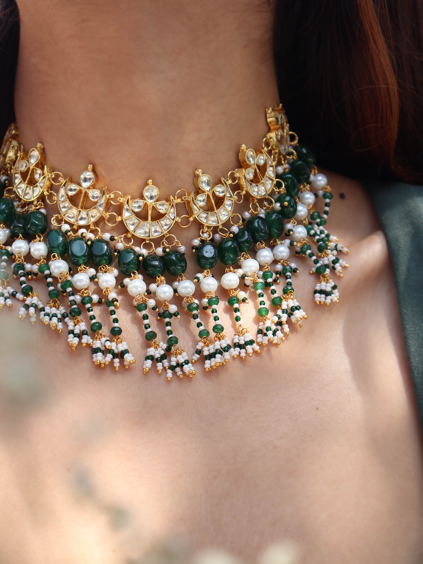 Juna Green Kundan Choker Necklace