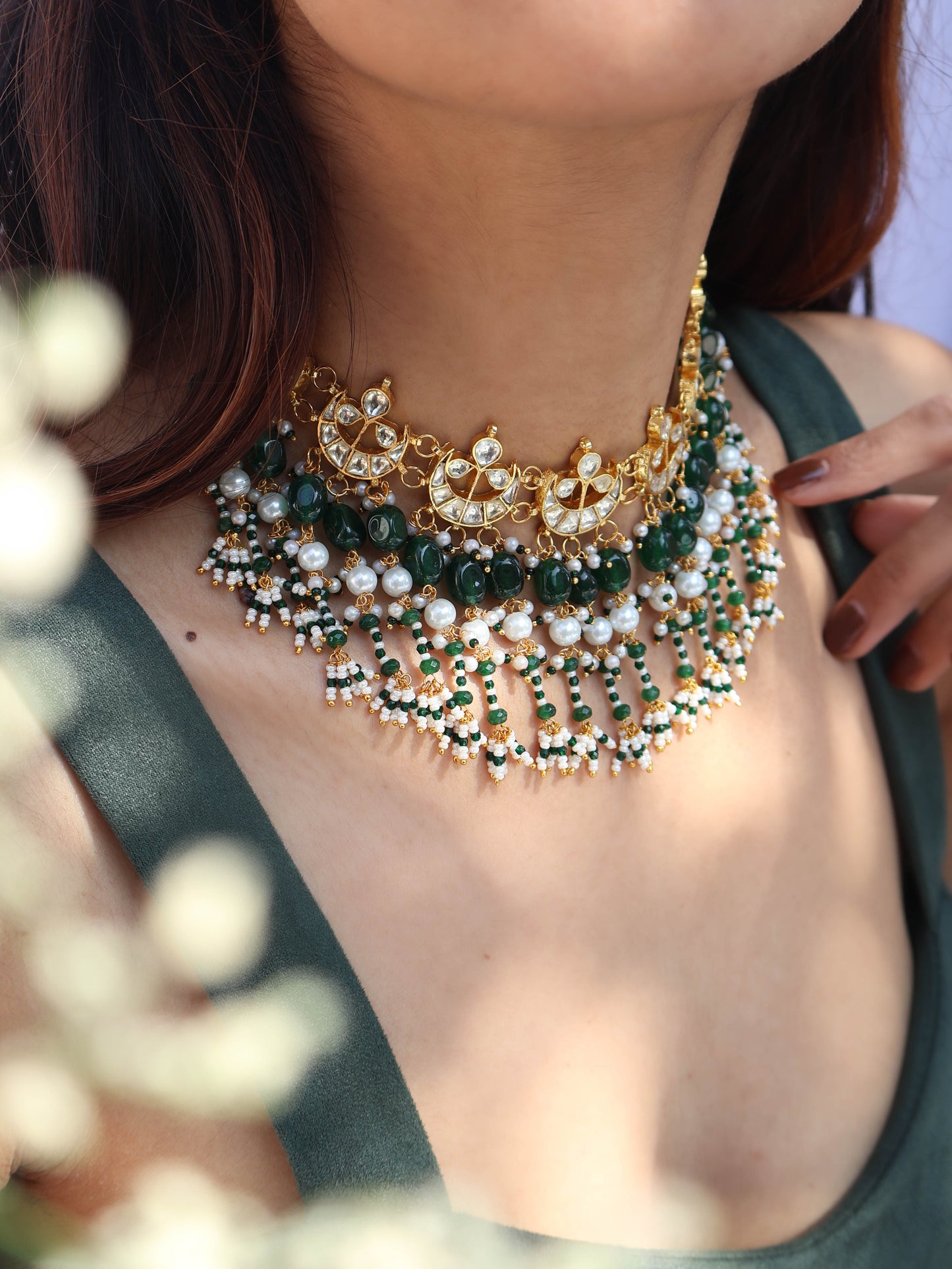 Juna Green Kundan Choker Necklace