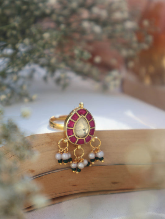 Antra Pink Kundan Ring