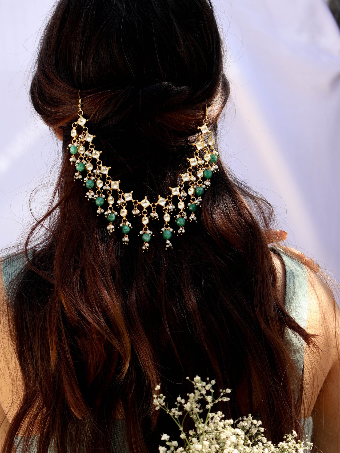 Malta Green Kundan Hair Accessory