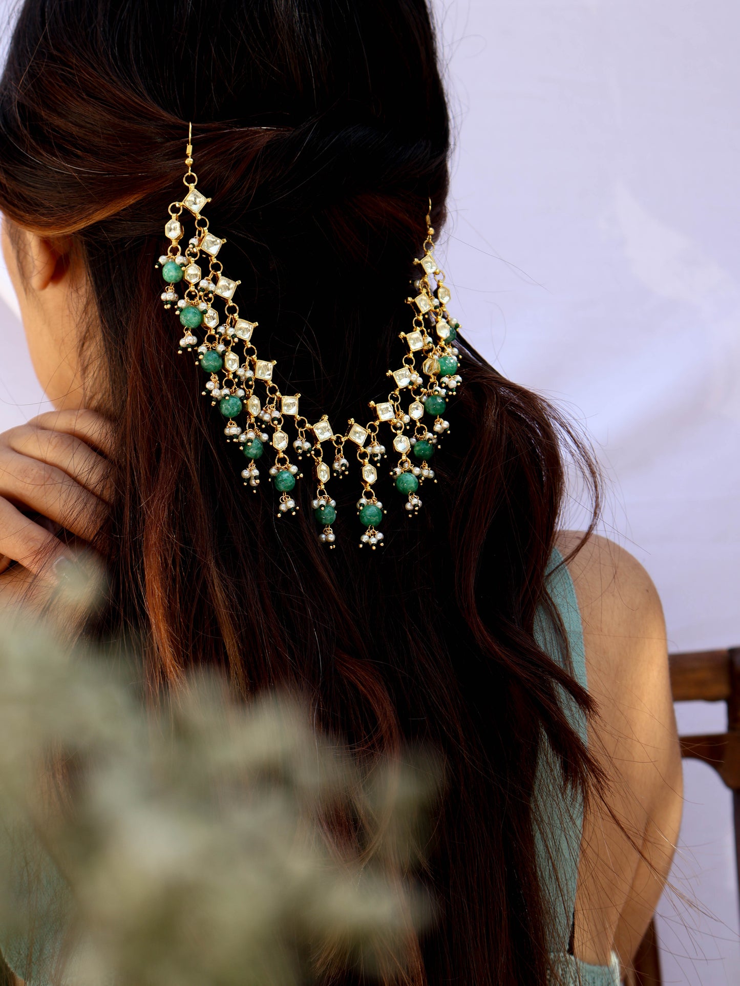 Malta Green Kundan Hair Accessory