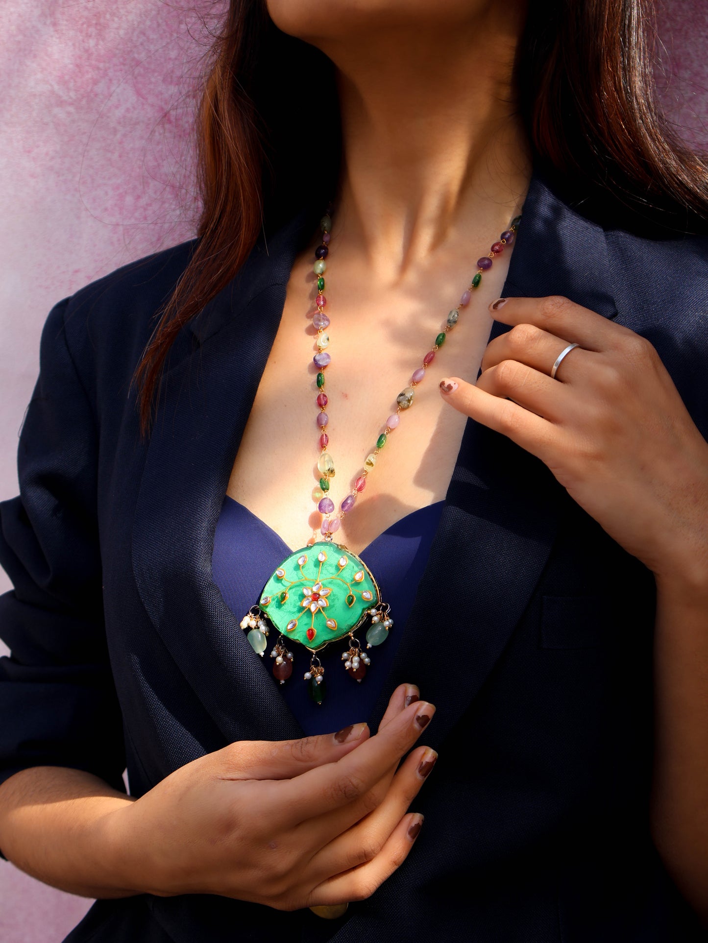 Cara Multicolored Meenakari Pendant Necklace