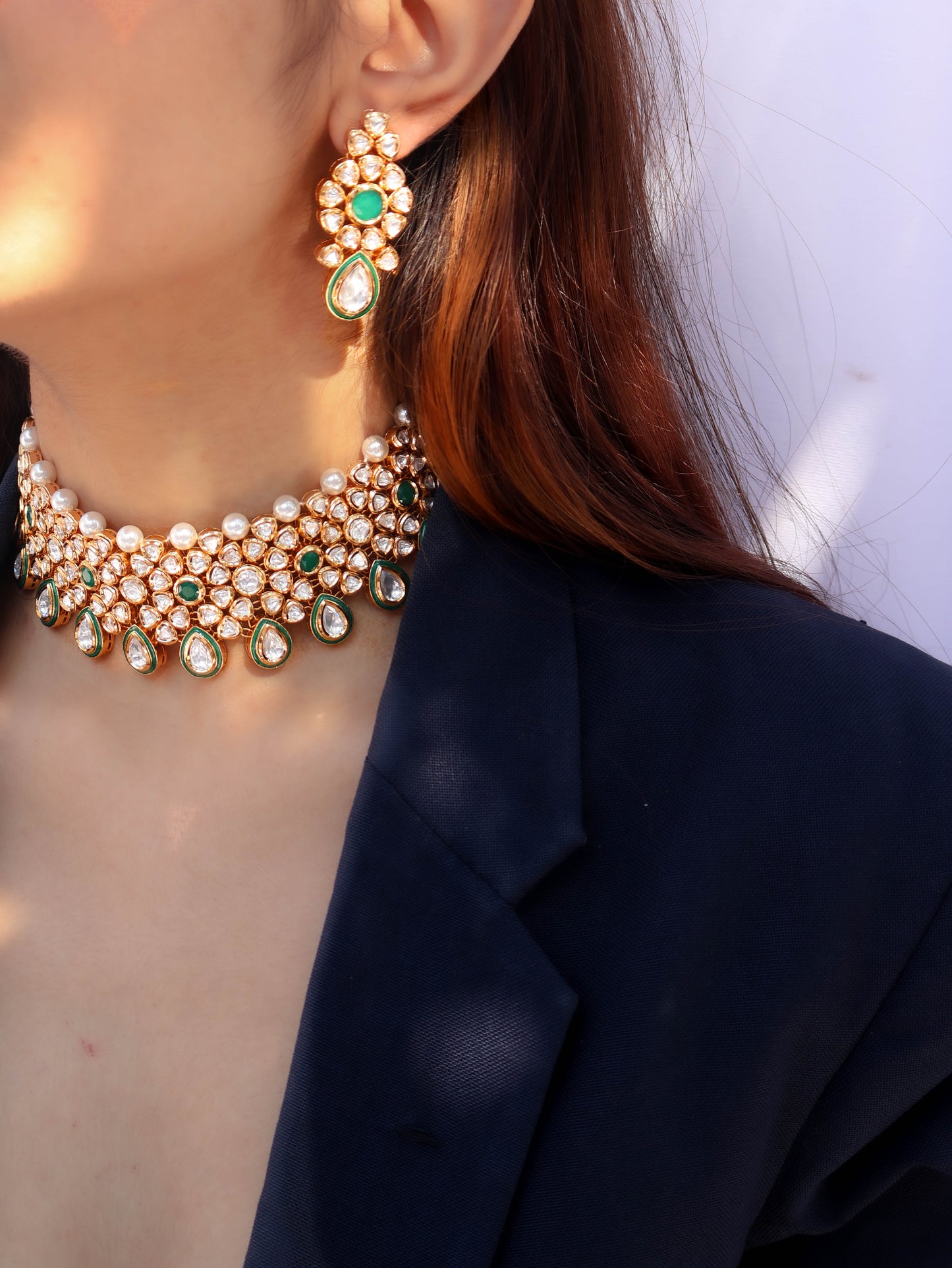 Amal Green Kundan Necklace Set