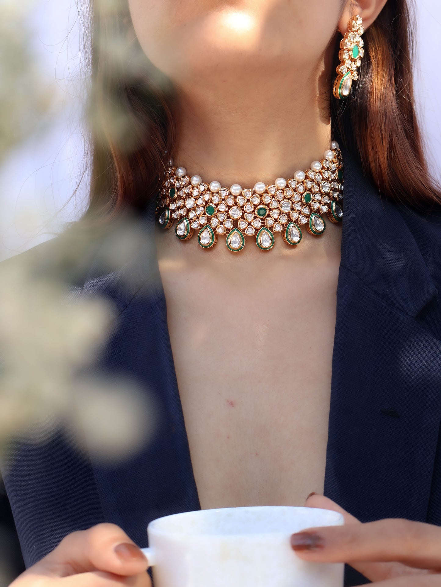 Amal Green Kundan Necklace Set