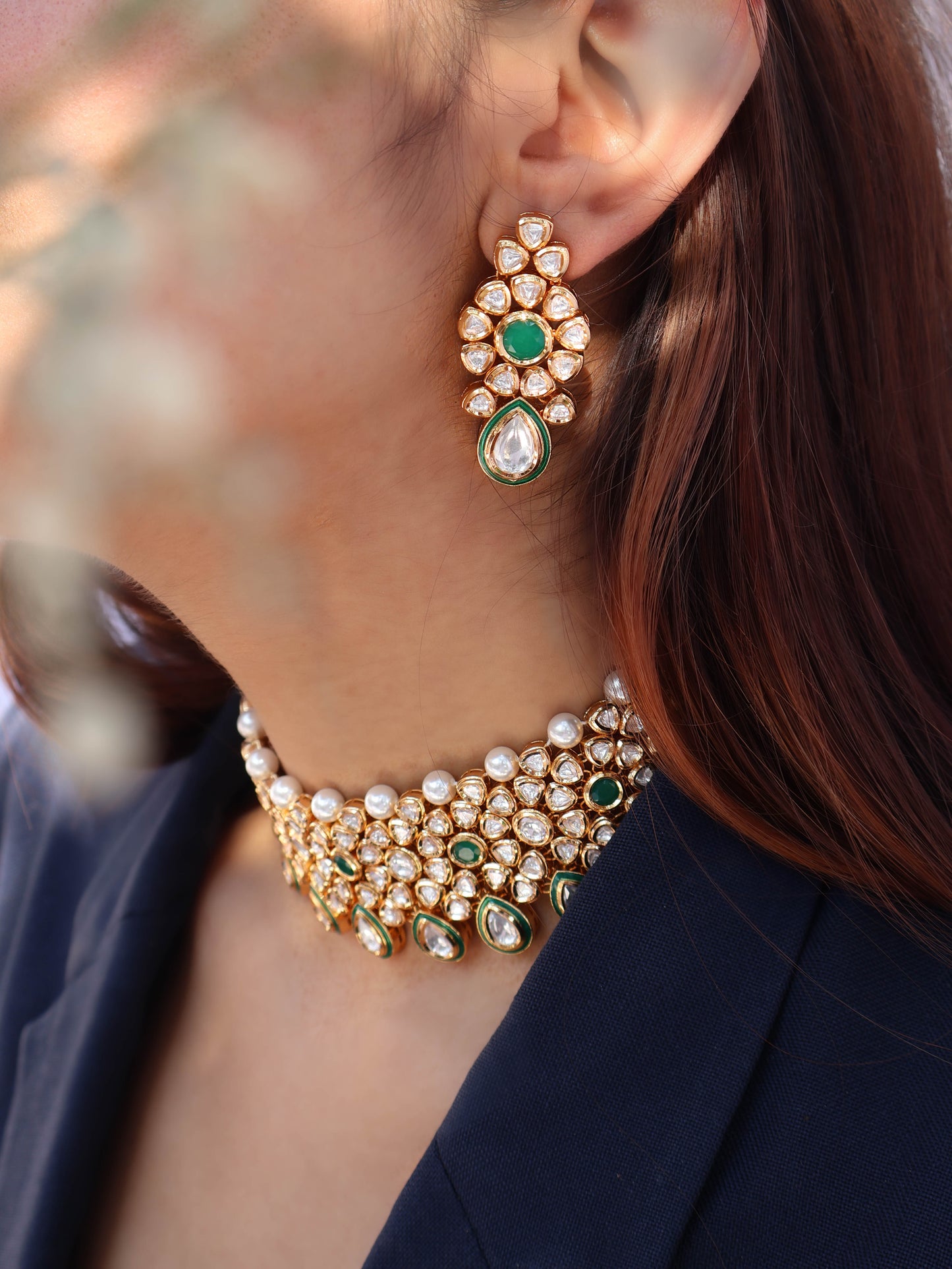 Amal Green Kundan Necklace Set