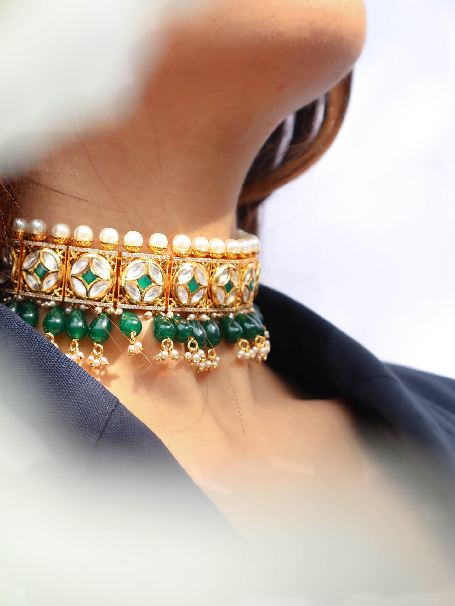 Jiva Green Kundan Choker Necklace