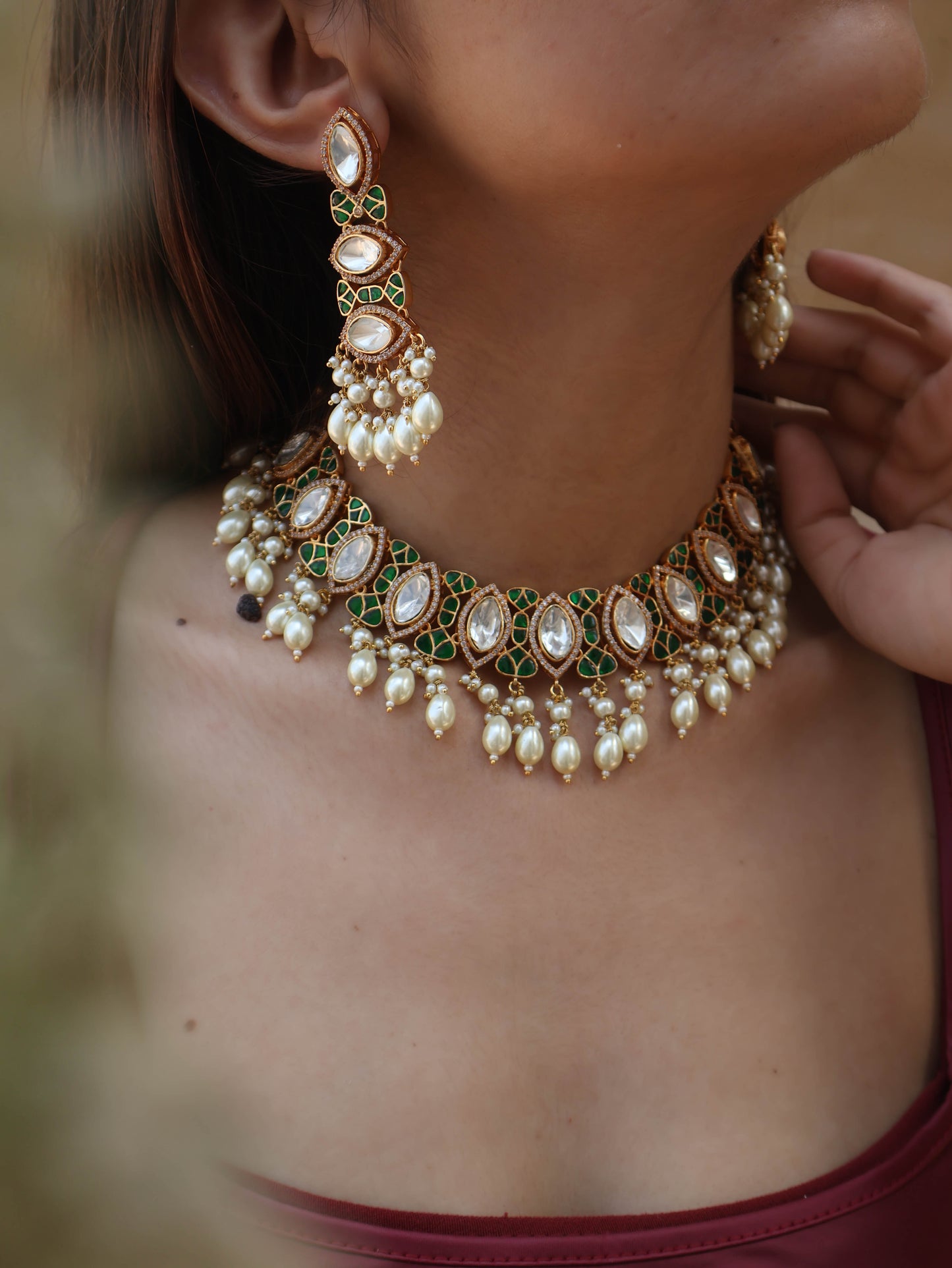 Eira Green Polki Necklace Set