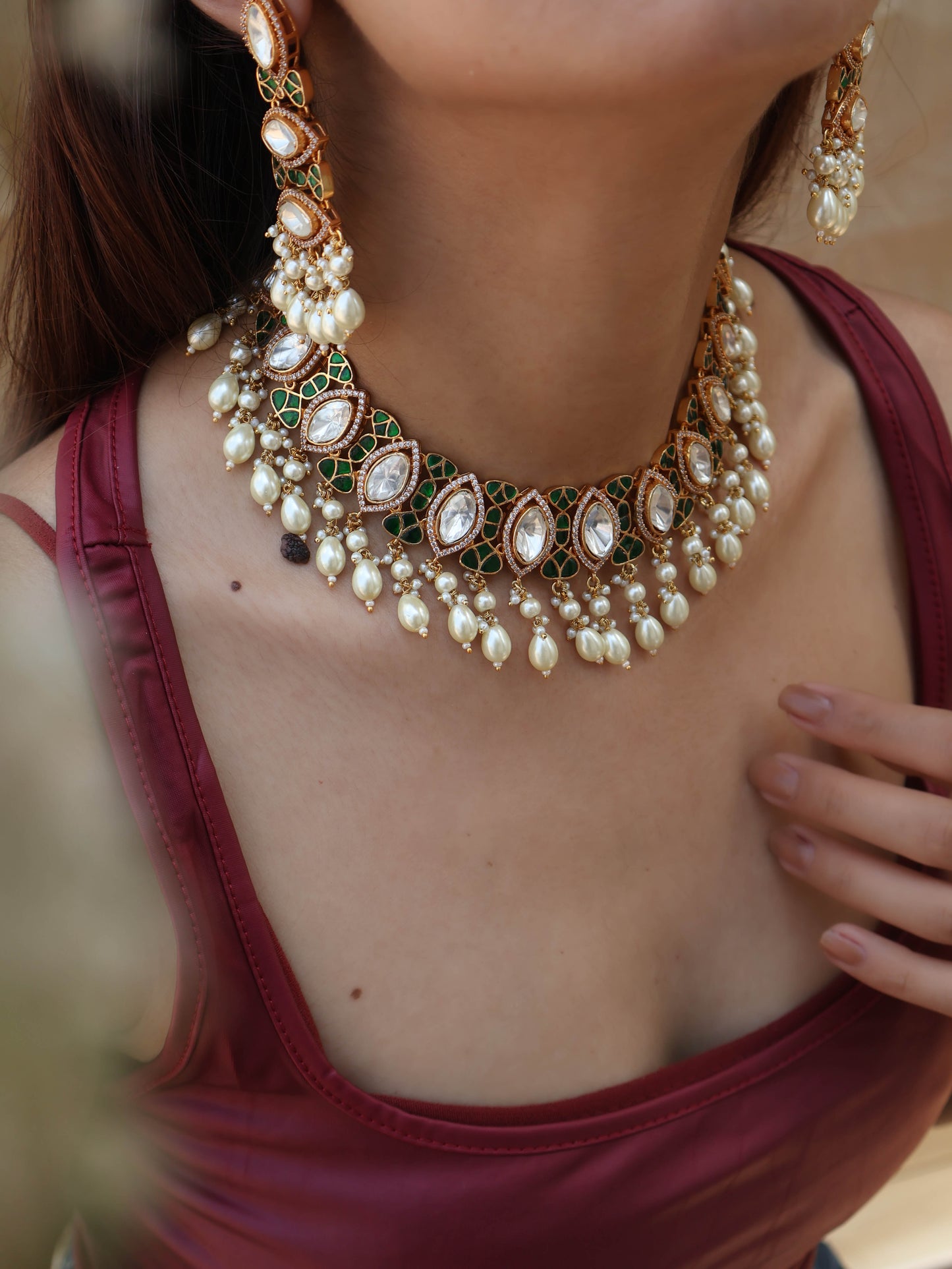 Eira Green Polki Necklace Set