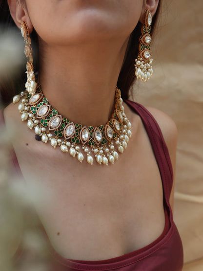 Eira Green Polki Necklace Set