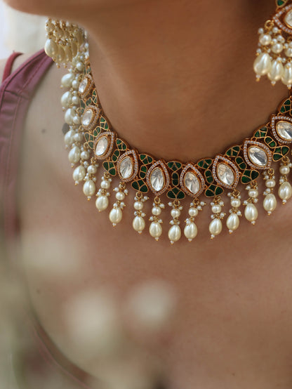 Eira Green Polki Necklace Set