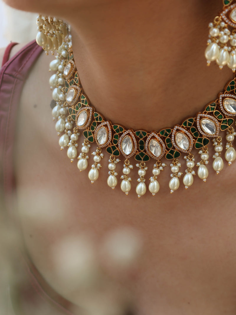 Eira Green Polki Necklace Set