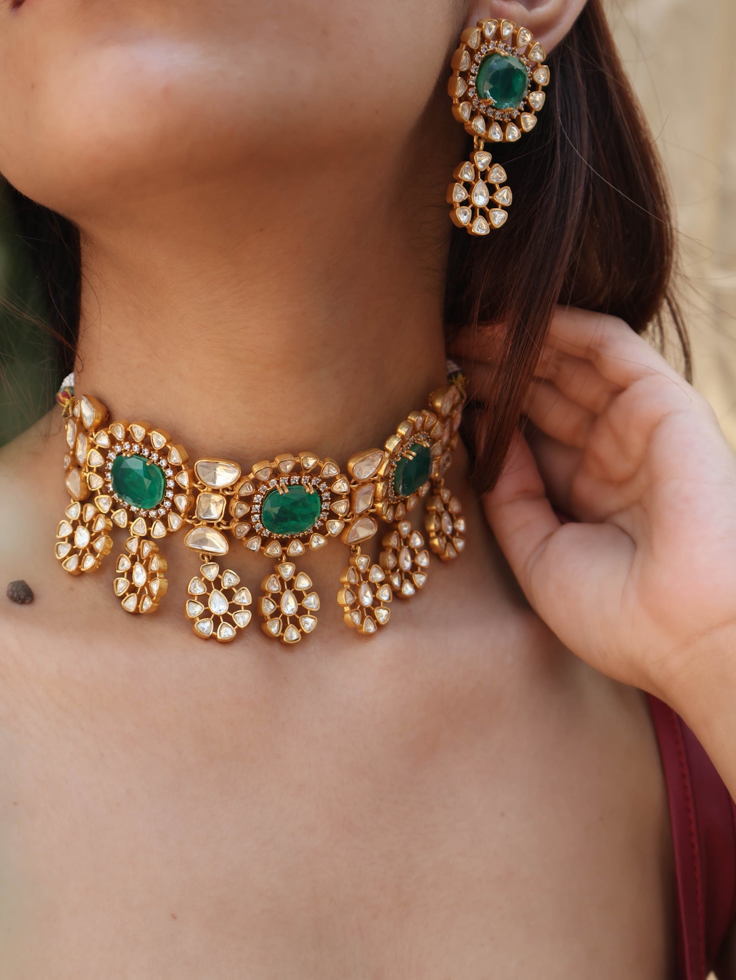 Urvi Green Polki Necklace Set