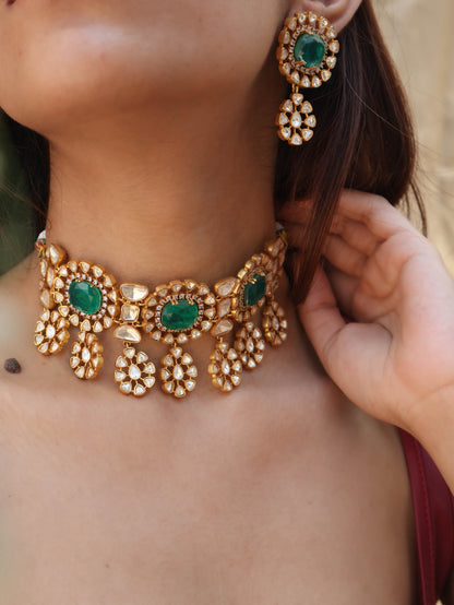 Urvi Green Polki Necklace Set
