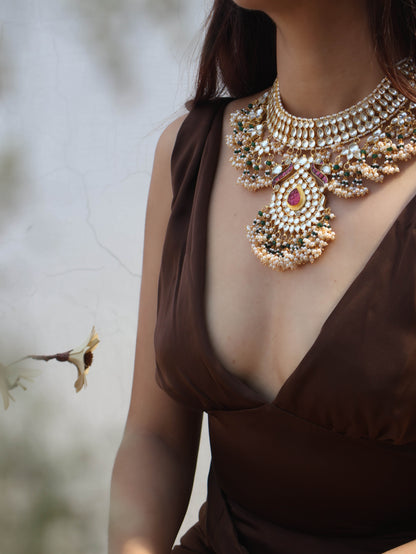 Savannah Red-Green Kundan Necklace