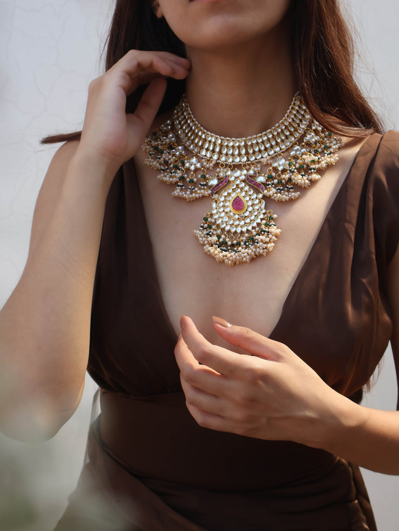 Savannah Red-Green Kundan Necklace