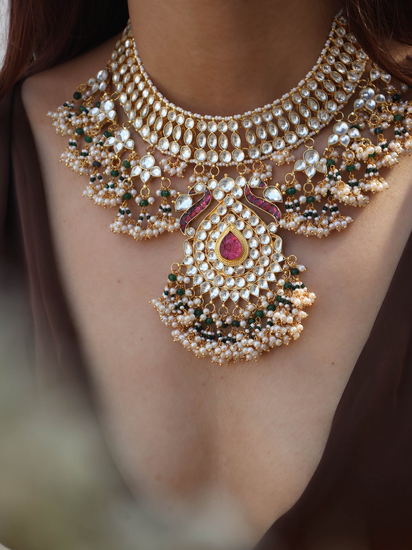 Savannah Red-Green Kundan Necklace