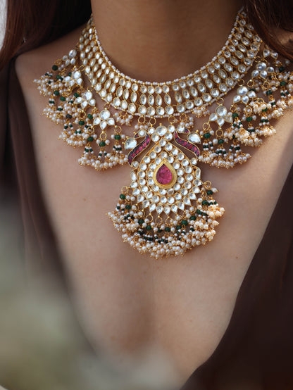 Savannah Red-Green Kundan Necklace