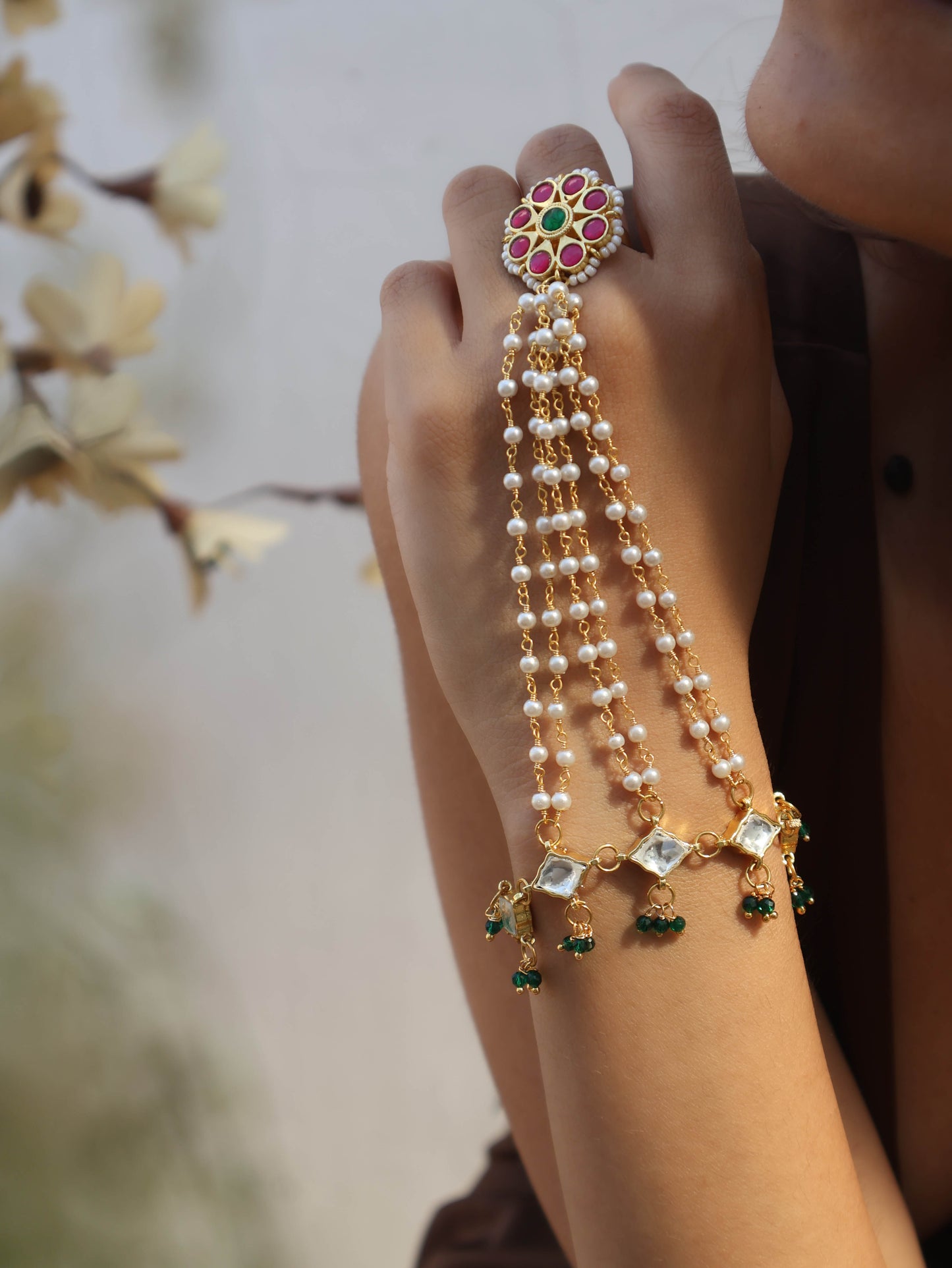 Emily Kundan Red-Green Hathphool