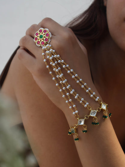 Emily Kundan Red-Green Hathphool