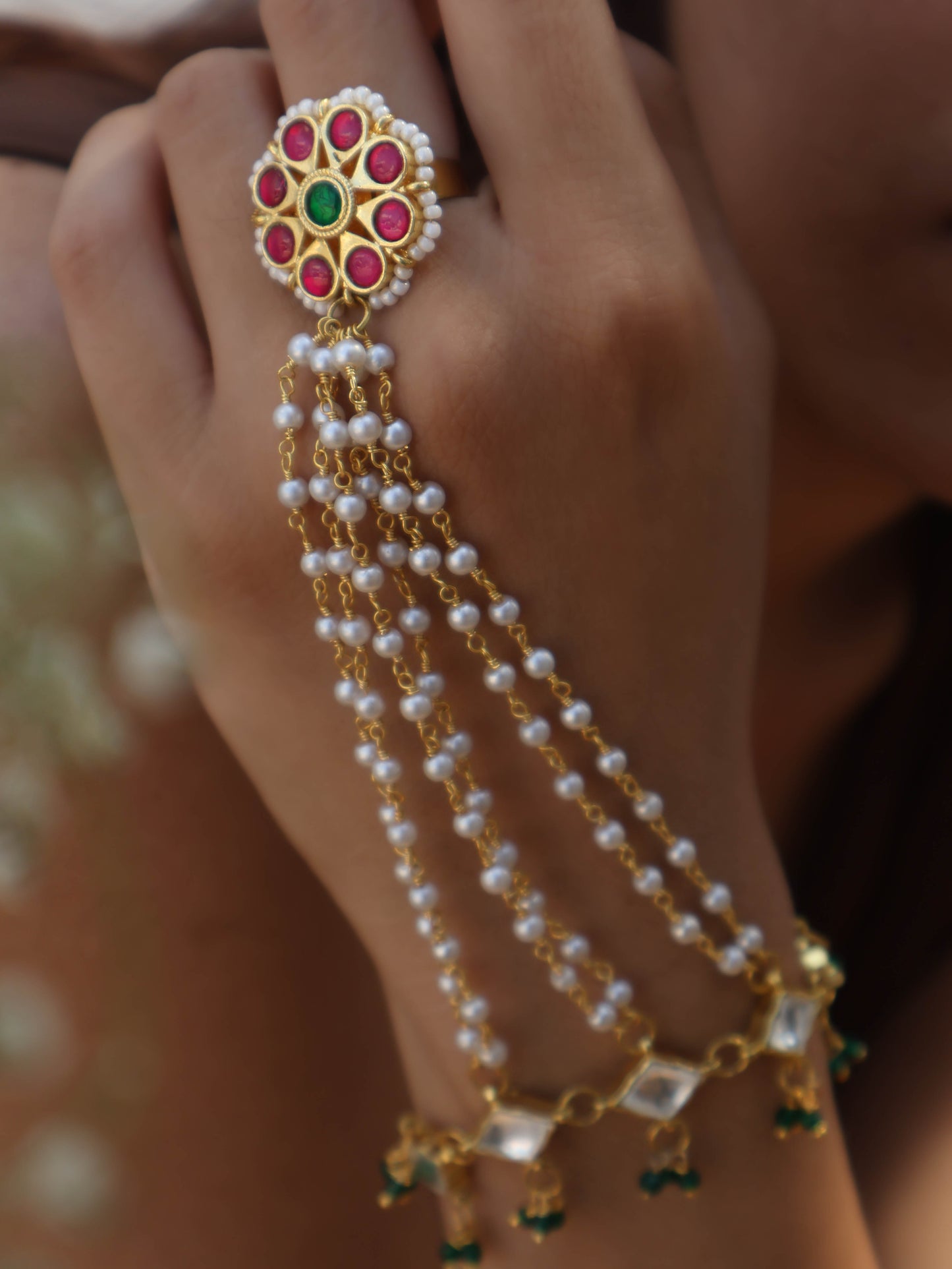 Emily Kundan Red-Green Hathphool
