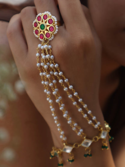 Emily Kundan Red-Green Hathphool