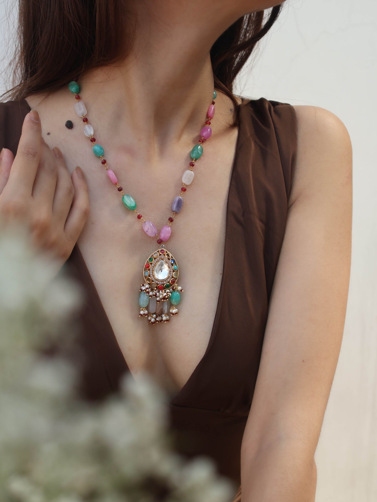 Lian Polki Multicolored Pendant Necklace