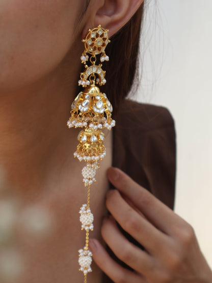 Vrinte Kundan Jhumka Long Earrings