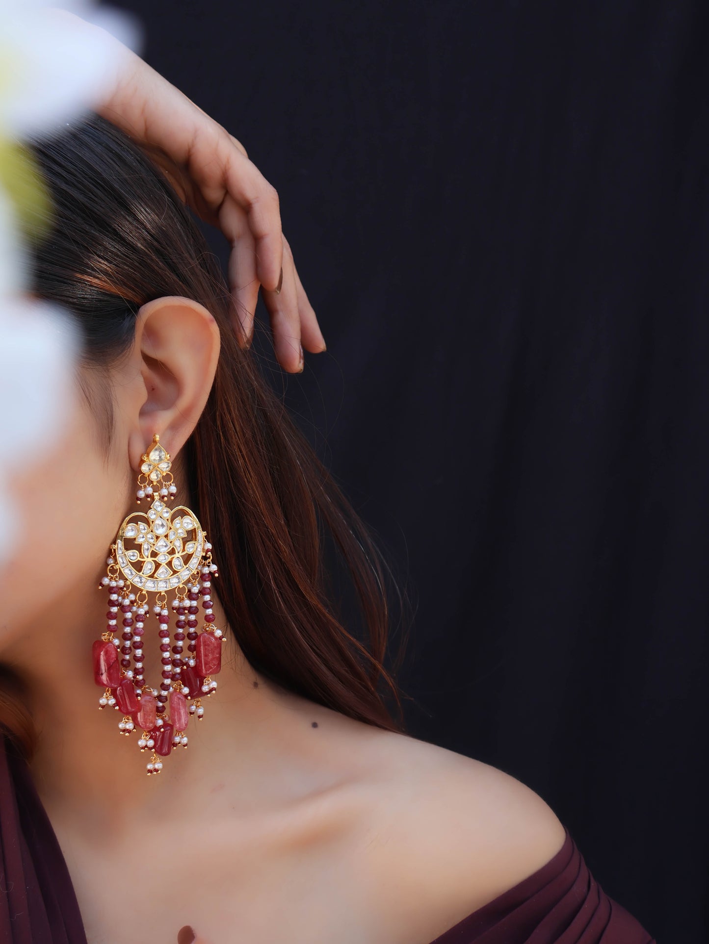 Millie Red Kundan Chandbali Earrings