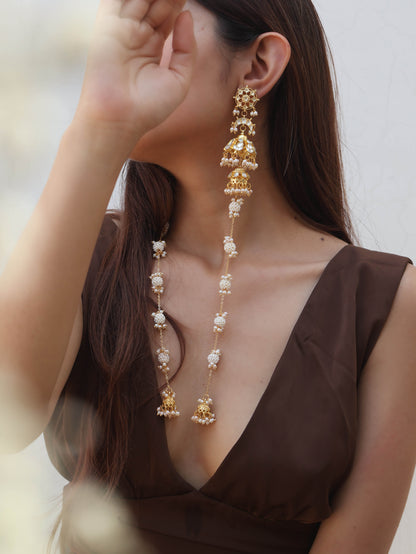 Vrinte Kundan Jhumka Long Earrings