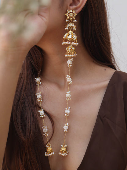 Vrinte Kundan Jhumka Long Earrings