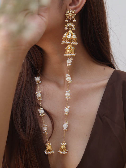 Vrinte Kundan Jhumka Long Earrings