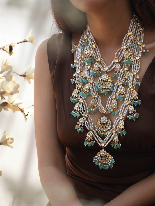Dove Mint-Green Kundan Multilayered Necklace