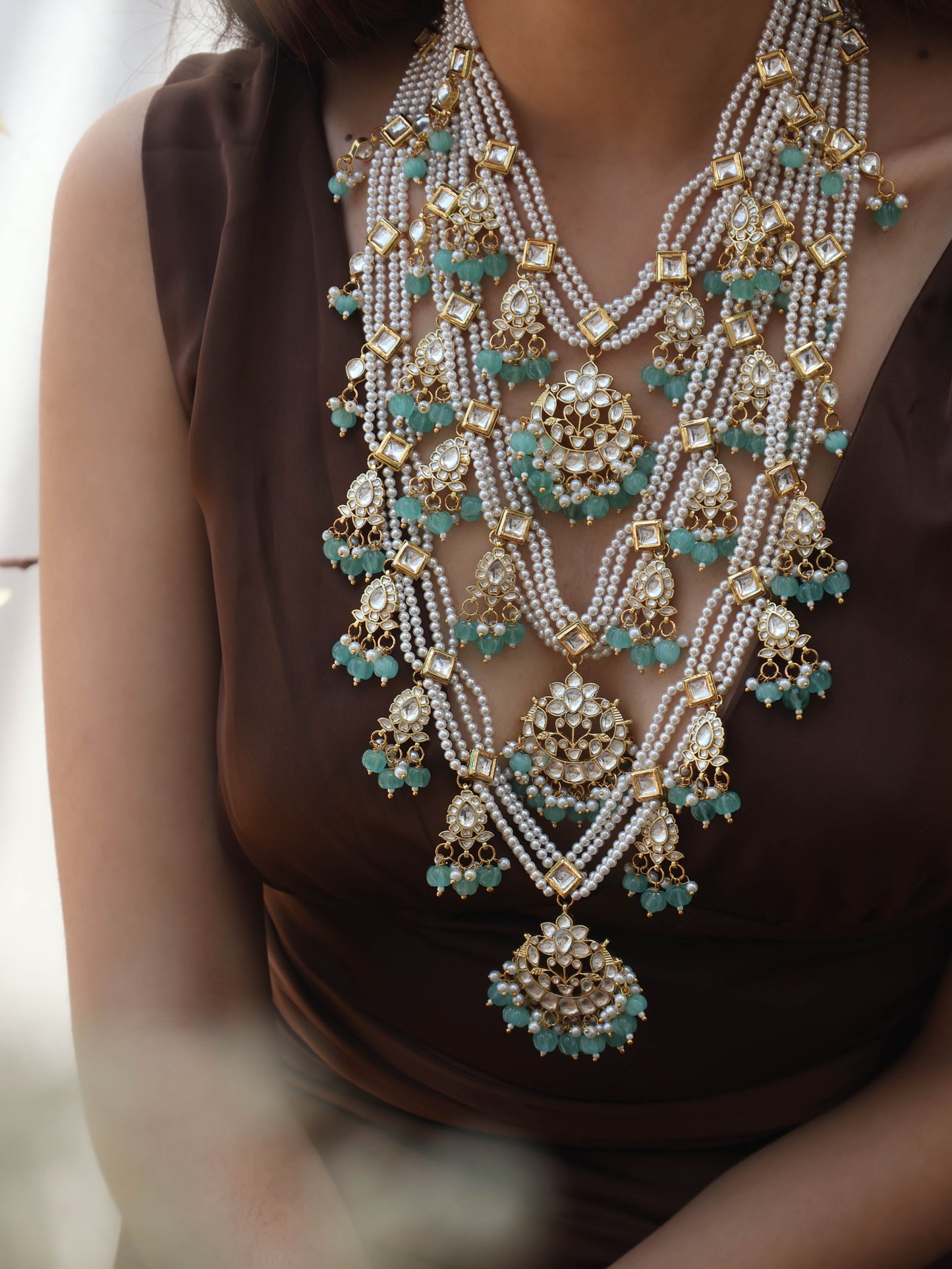 Dove Mint-Green Kundan Multilayered Necklace